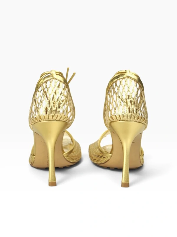 Bottega Veneta Mesh Lace-Up Sandal Dourada