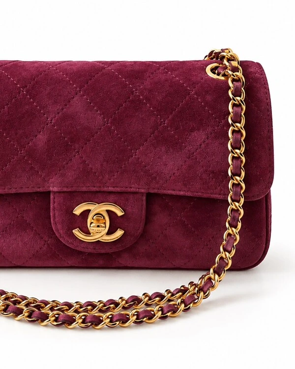 Bolsa Chanel Suede Calfskin Mini Souplissimo Flap Burgundy