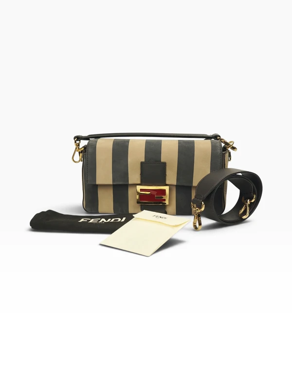 Bolsa Fendi Nubuck Pequin Baguette Moro e Ebano