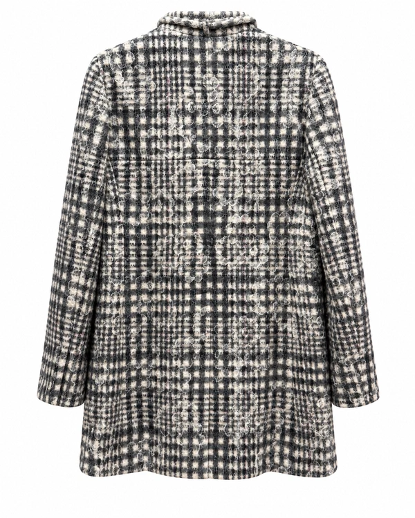 Casaco Chanel Camélia em Tweed Xadrez Cinza e Branco
