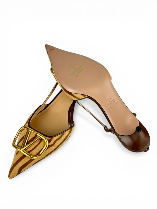 Scarpin Valentino VLogo Sling Pony-Hair Natural