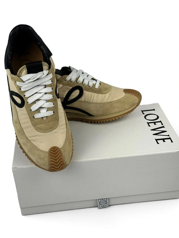 Tênis Loewe Flow Runner em Suede e Nylon Bege e Preto