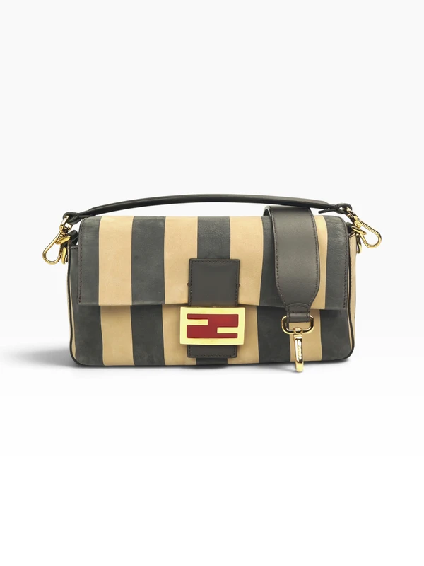 Bolsa Fendi Nubuck Pequin Baguette Moro e Ebano