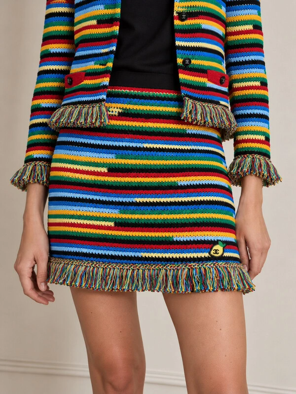 Saia Chanel Coco Beach Tricot Listrado Multicolorido