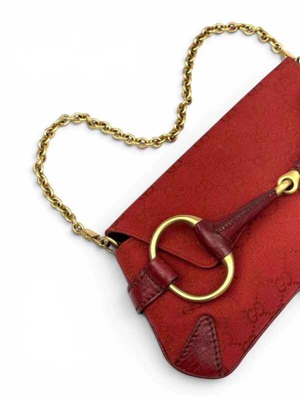 Bolsa Gucci Horsebit Chain Clutch Vermelha
