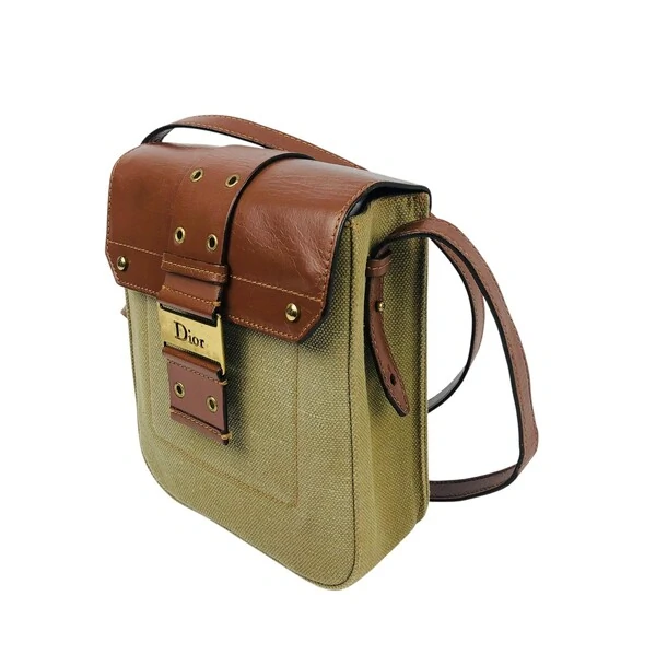 Bolsa Dior Crossbody Vintage Canvas Couro Bege e Caramelo