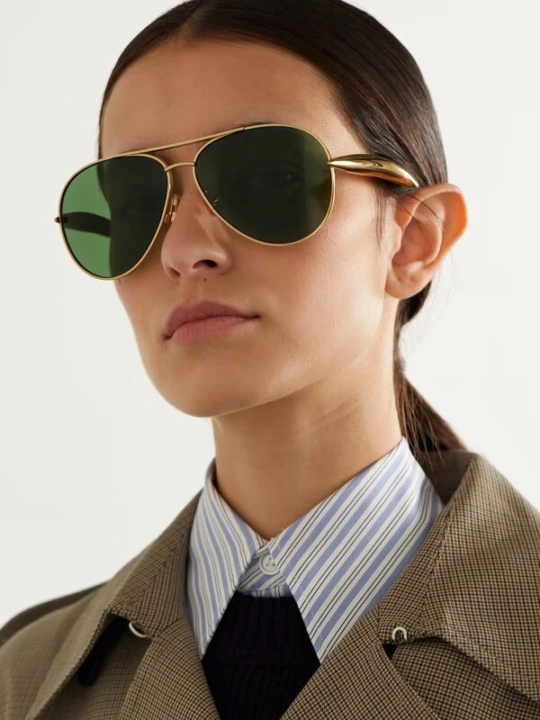 Óculos de Sol Bottega Veneta Sardine Aviador Dourado/Verde