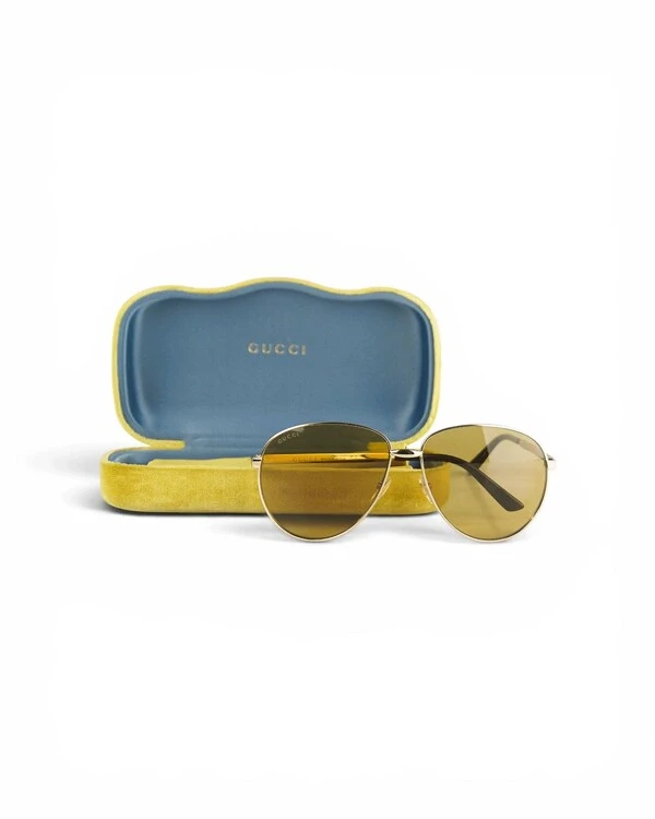 Óculos De Sol Gucci Aviador Com Lente Cosmética Lente Amarela