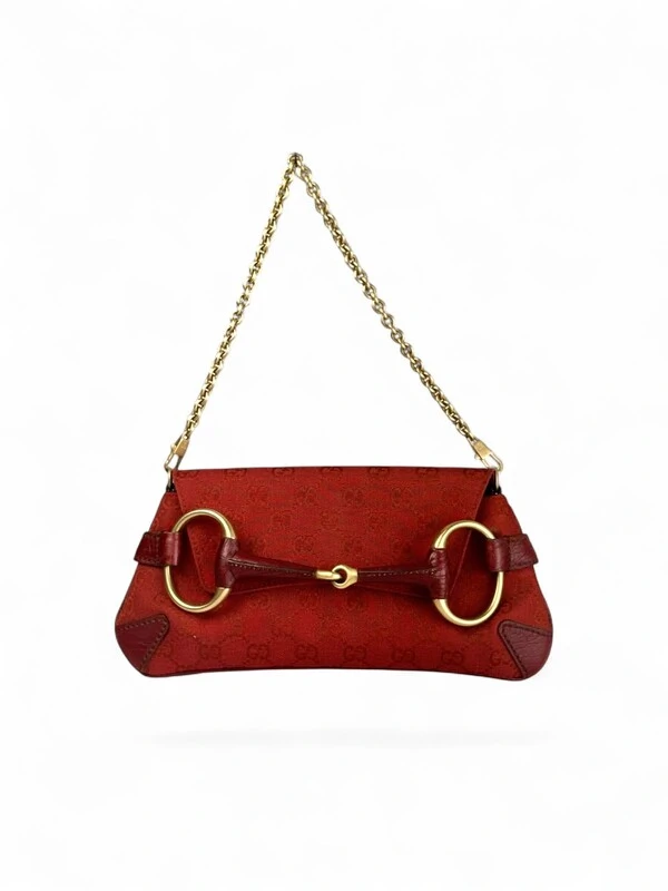 Bolsa Gucci Horsebit Chain Clutch Vermelha