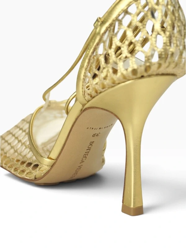 Bottega Veneta Mesh Lace-Up Sandal Dourada