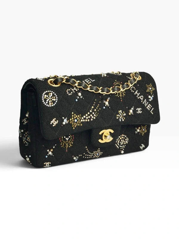 Bolsa Chanel Classic Medium Embellished Double Flap Preta
