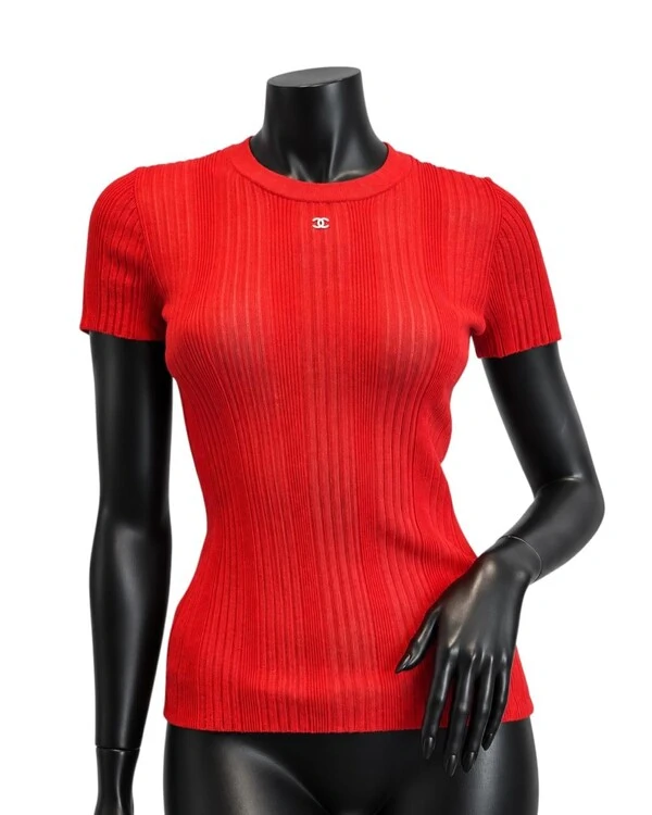 Chanel Top Coco Beach Canelado Vermelho