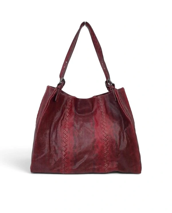 Bolsa Bottega Veneta Karung Tote Stone em Snake Bordô