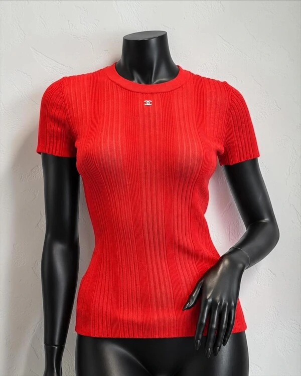Chanel Top Coco Beach Canelado Vermelho