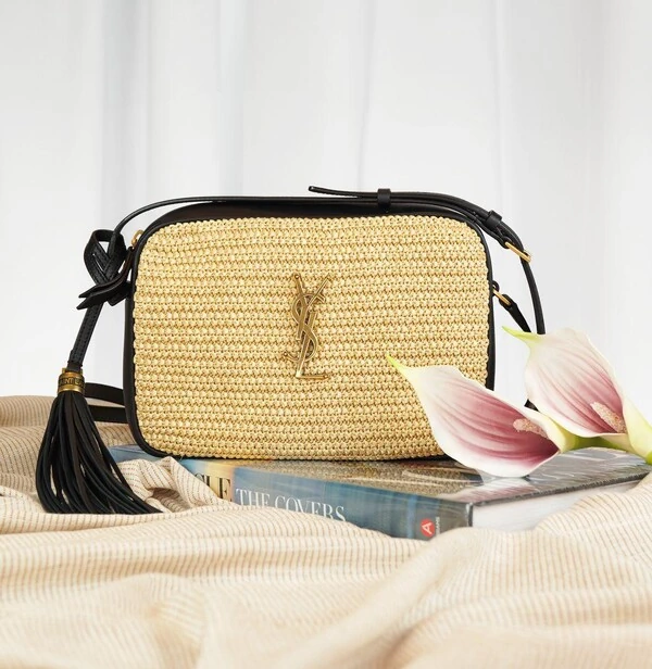 Bolsa Saint Laurent Crossbody Camera Rafia Rafia /Couro