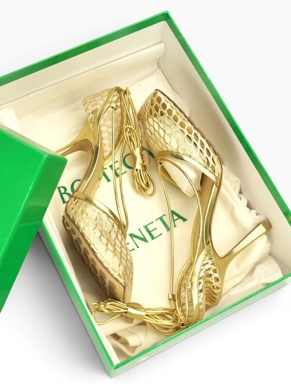 Bottega Veneta Mesh Lace-Up Sandal Dourada