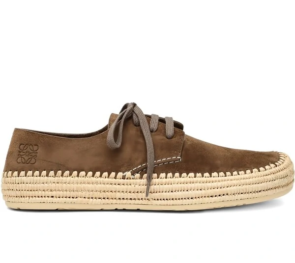 Espadrille Loewe Rio em Camurça Marrom e Rafia