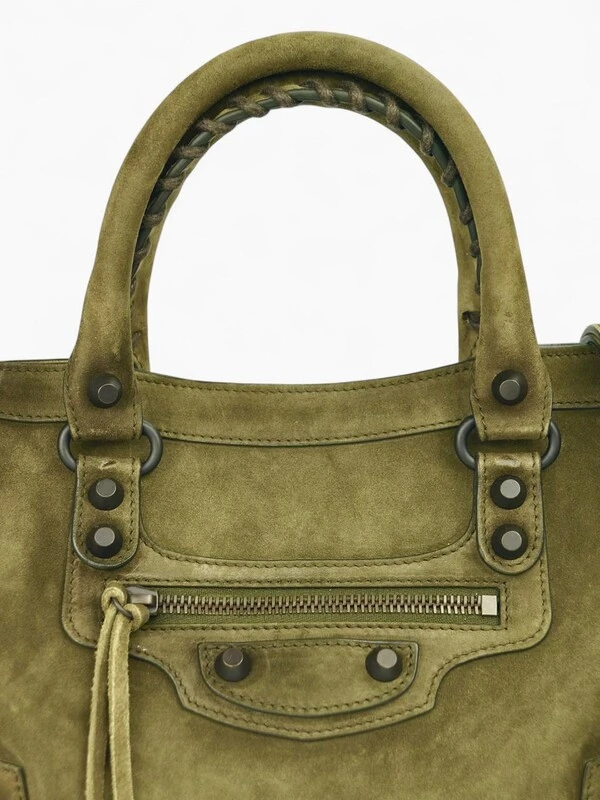 Bolsa Balenciaga Le City Small Suede Moss Green
