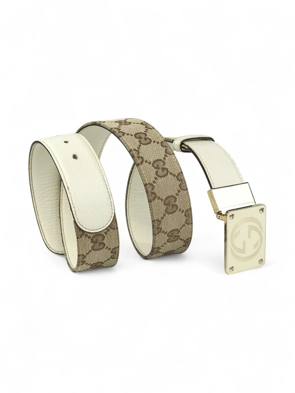 Cinto Gucci Monograma GG Archive - White / Canvas