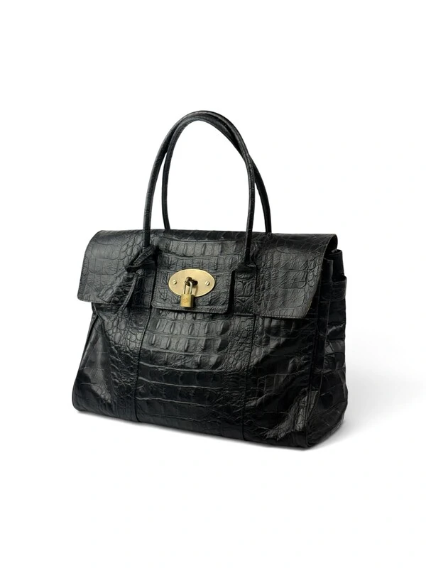 Bolsa Mulberry Bayswater em Couro Croco Preto