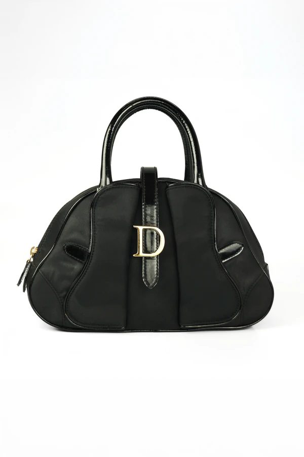 Bolsa Christian Dior Bowling Bag Small Nylon Patent Leather Preta