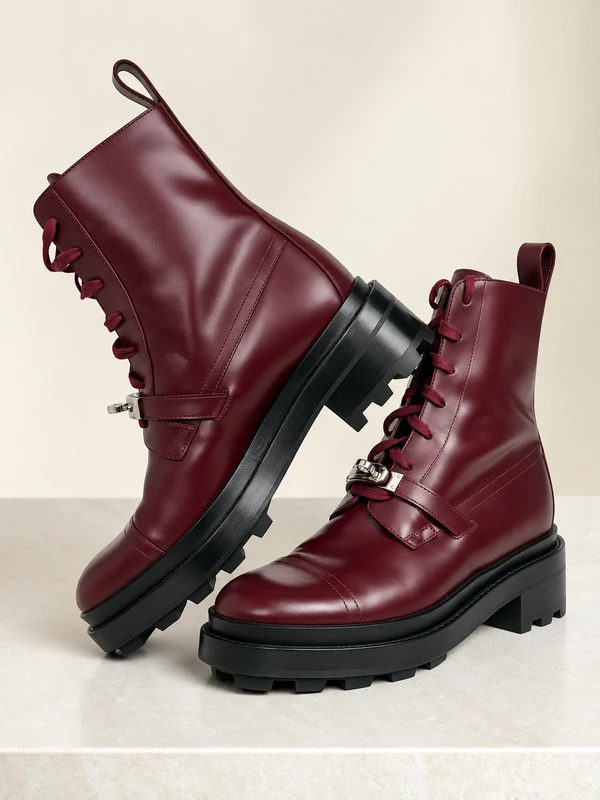 Bota Hermès Glossed Funk Ankle Boots Burgundy