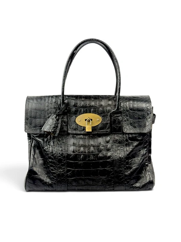 Bolsa Mulberry Bayswater em Couro Croco Preto