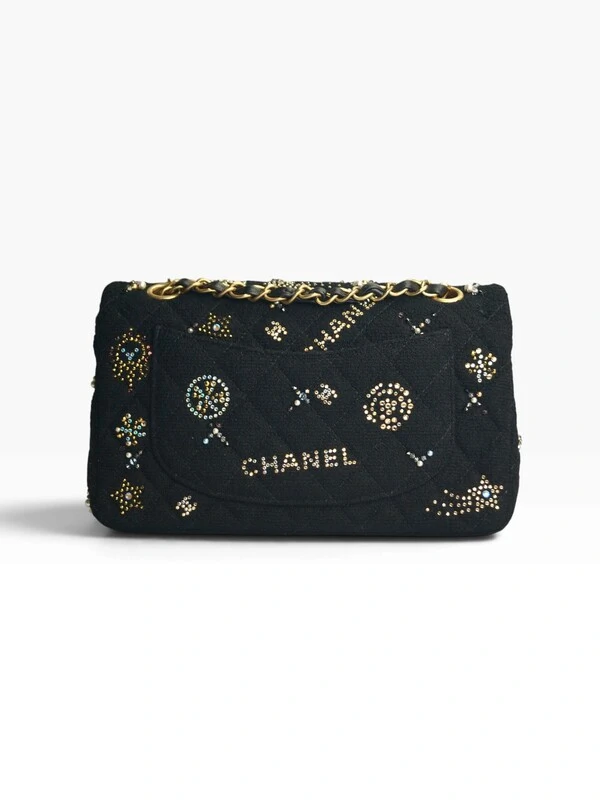 Bolsa Chanel Classic Medium Embellished Double Flap Preta