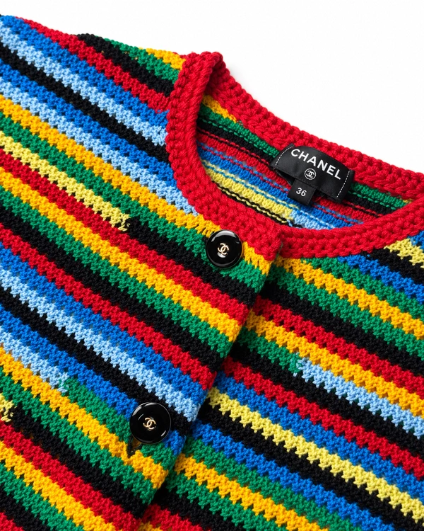 Cardigan Chanel Coco Beach Tricot Listrado Multicolorido