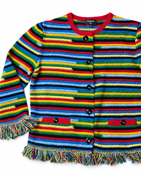 Cardigan Chanel Coco Beach Tricot Listrado Multicolorido