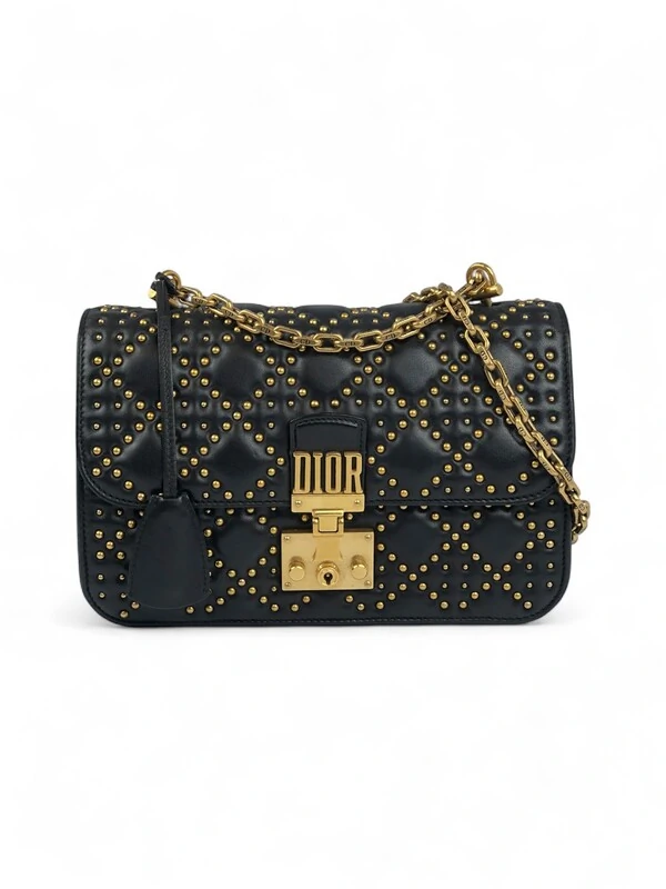 Bolsa Dior Addict Studded Chain Bag Preta & Dourada