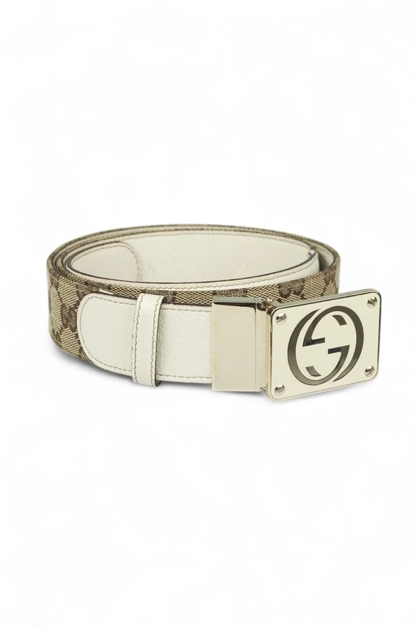 Cinto Gucci Monograma GG Archive - White / Canvas