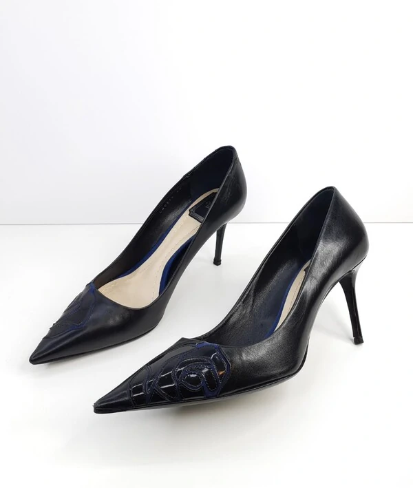 Sapato Christian Dior em Couro e Verniz Preto