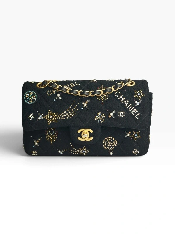 Bolsa Chanel Classic Medium Embellished Double Flap Preta