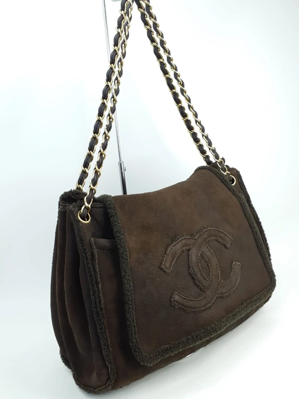 Bolsa Chanel Accordion em Suede Marrom