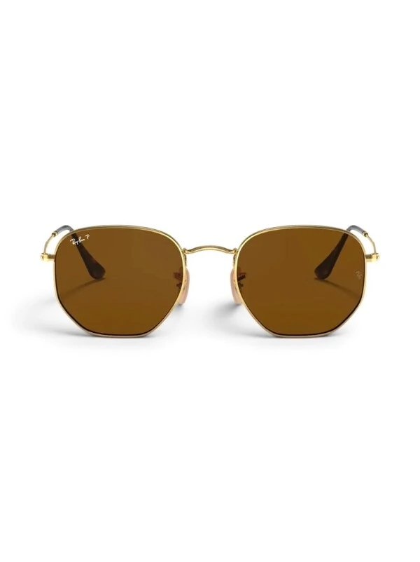 Óculos De Sol Ray-Ban Hexagonal Dourado Marrom
