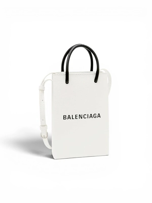 Bolsa Balenciaga Mini Shopping Bag em Couro Off White
