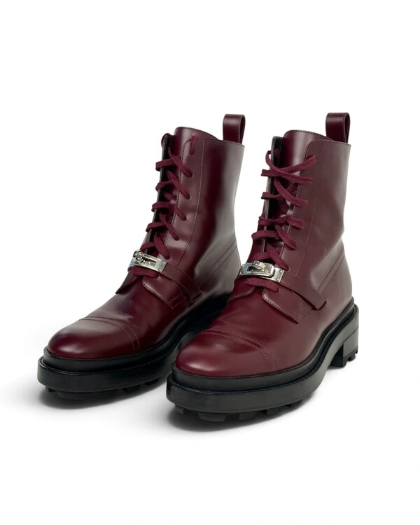 Bota Hermès Glossed Funk Ankle Boots Burgundy