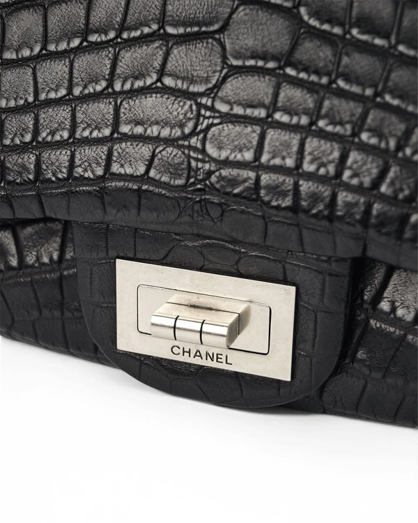 Bolsa Chanel 2.55 Messenger Crocodilo Preta