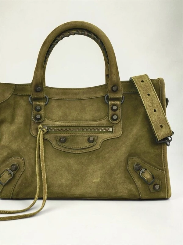 Bolsa Balenciaga Le City Small Suede Moss Green