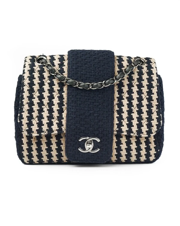 Bolsa Chanel Elementary Chic Flap Tweed Small Navy Blue