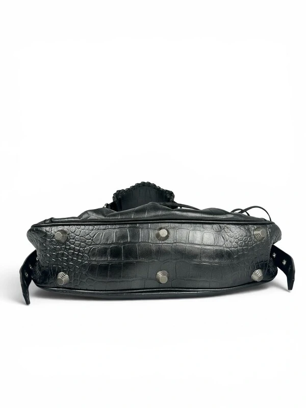 Bolsa Balenciaga Le Cagole Small Croco Embossed with Crystals Cinza Metalizada
