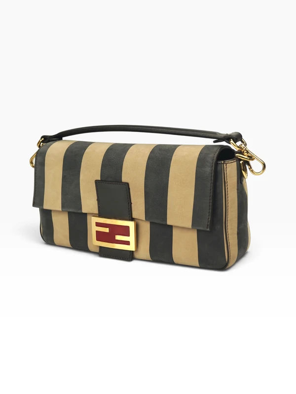 Bolsa Fendi Nubuck Pequin Baguette Moro e Ebano