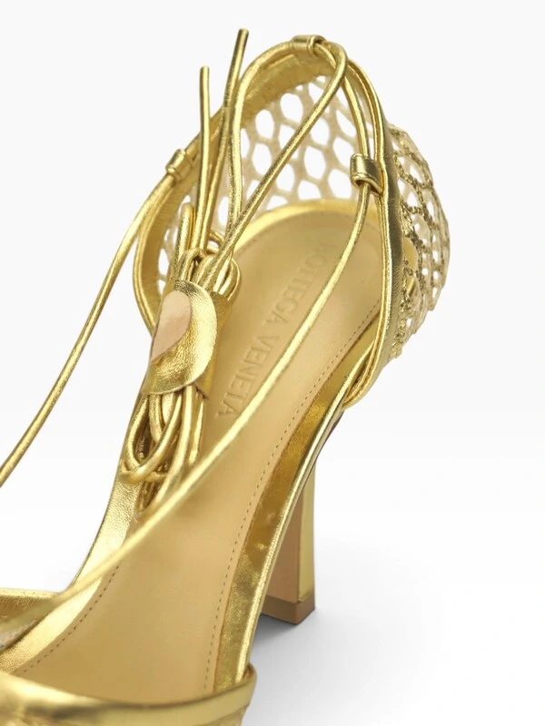Bottega Veneta Mesh Lace-Up Sandal Dourada