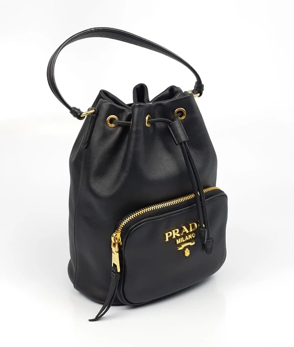 Bolsa Prada Bucket Couro Preto