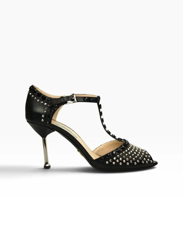 Sandália Prada Peep Toe Studded T-Strap