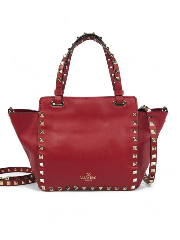 Bolsa Valentino Rockstud Tote Small Cereja