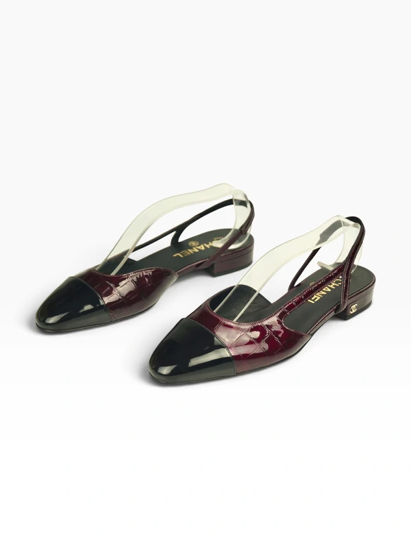 Chanel Crocodile Embossed Patent Leather Cap-Toe Slingback