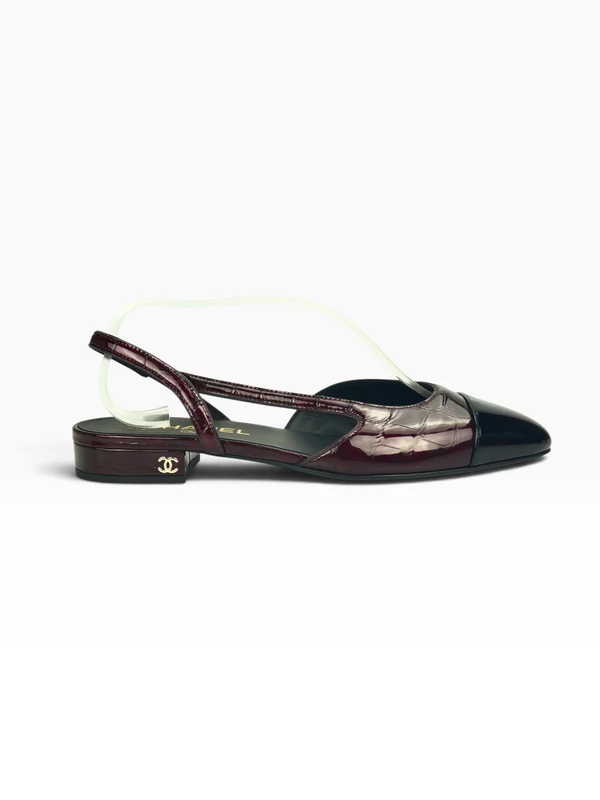 Chanel Crocodile Embossed Patent Leather Cap-Toe Slingback
