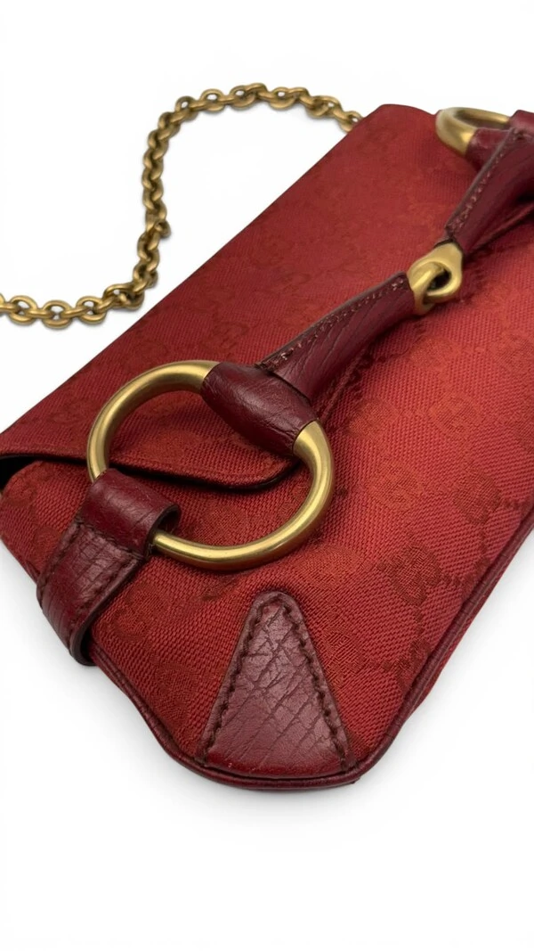 Bolsa Gucci Horsebit Chain Clutch Vermelha